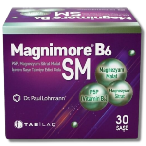magnimore b6 sm magnezyum malat ve magnezyum sitrat içeren gıda takviyesi 30 saşe